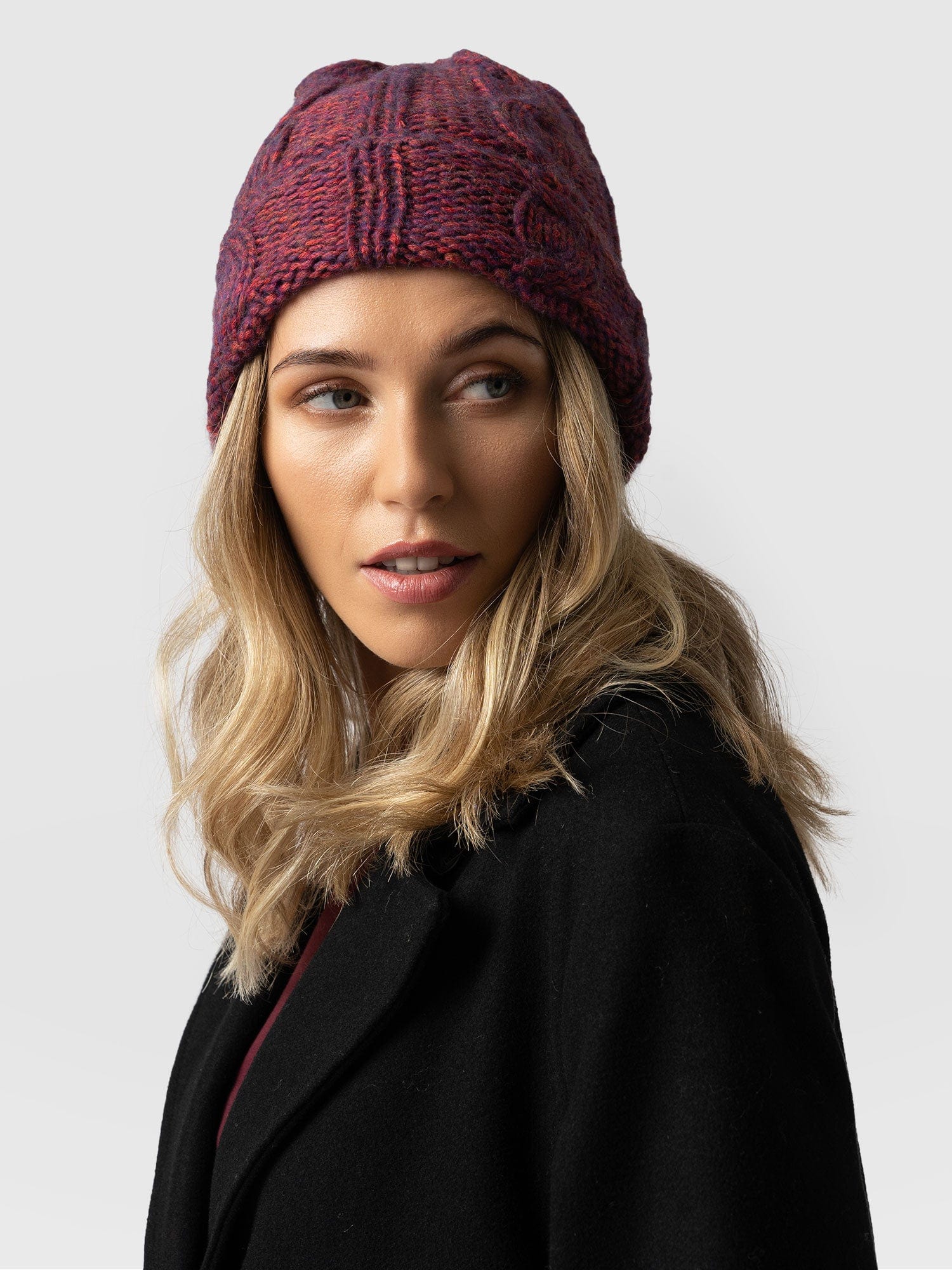 Cable Knit Hat Purple - Women's Hats | Saint + Sofia® UK